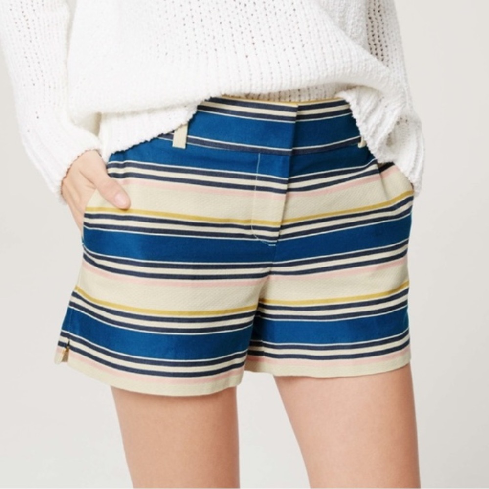 LOFT The Riviera Shorts striped blue pink and cream 4” inseam new with tags